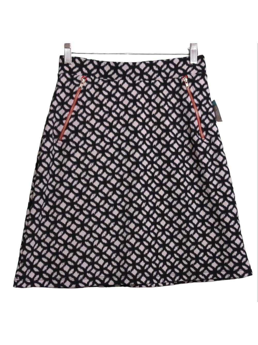 Le Lis Womens A Line Skirt Black White Above Knee Stretch Front Zippers Artsy S